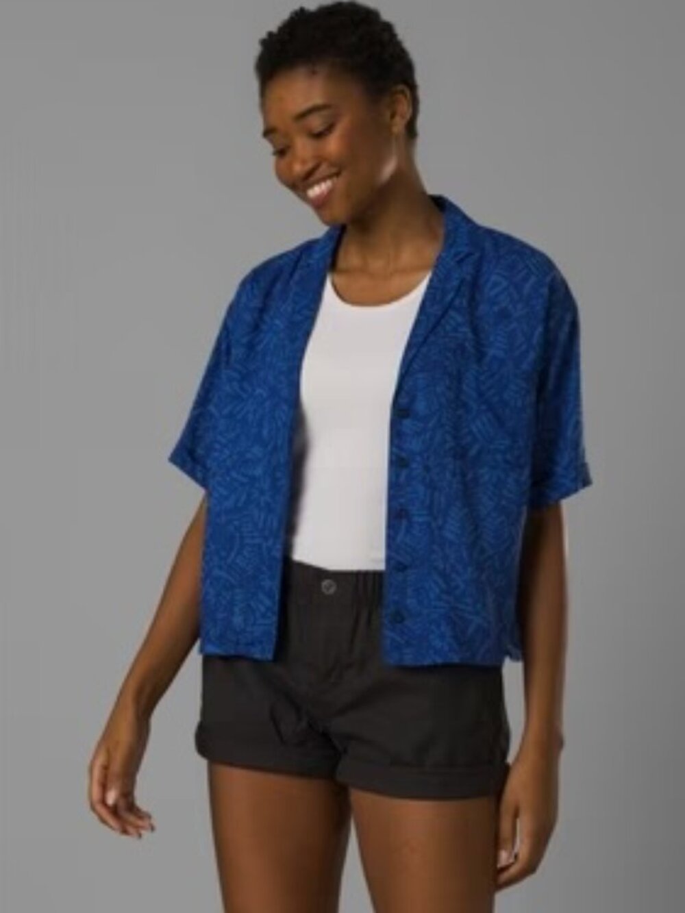 Prana Iguala Top 100% Tencel Modal Cropped Vacation Shirt Cruise Tropical Sz SM